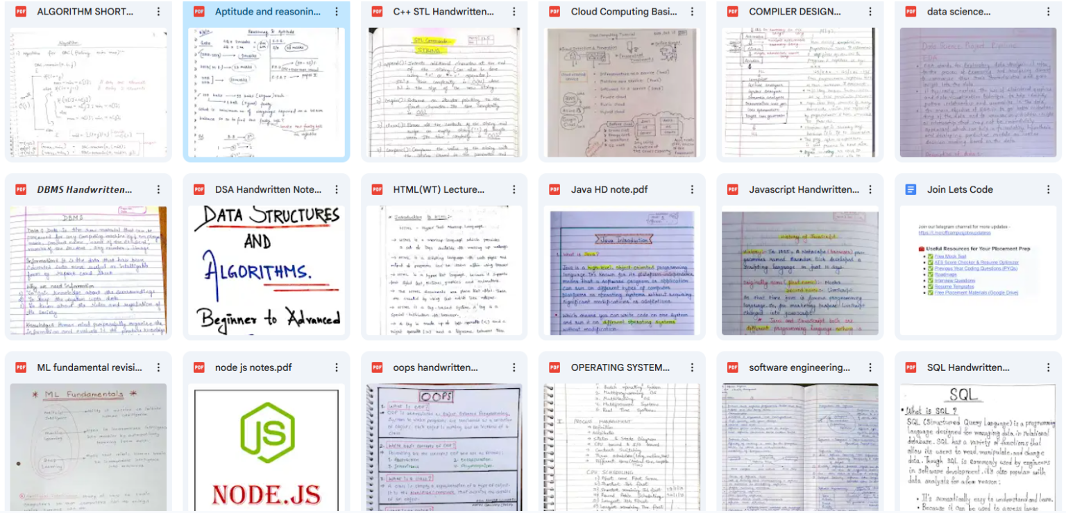 Let's Code - placement handwritten notes pdf dsa dbms os web dev oop ...