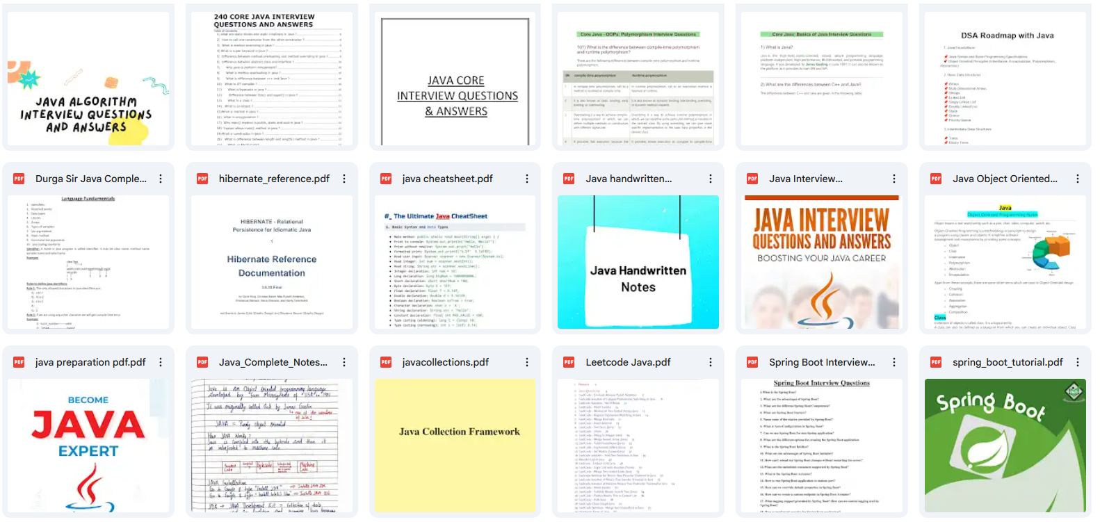 Java Handwritten Notes, Interview Questions, CheatSheet, Spring Boot & Hibernate Resources